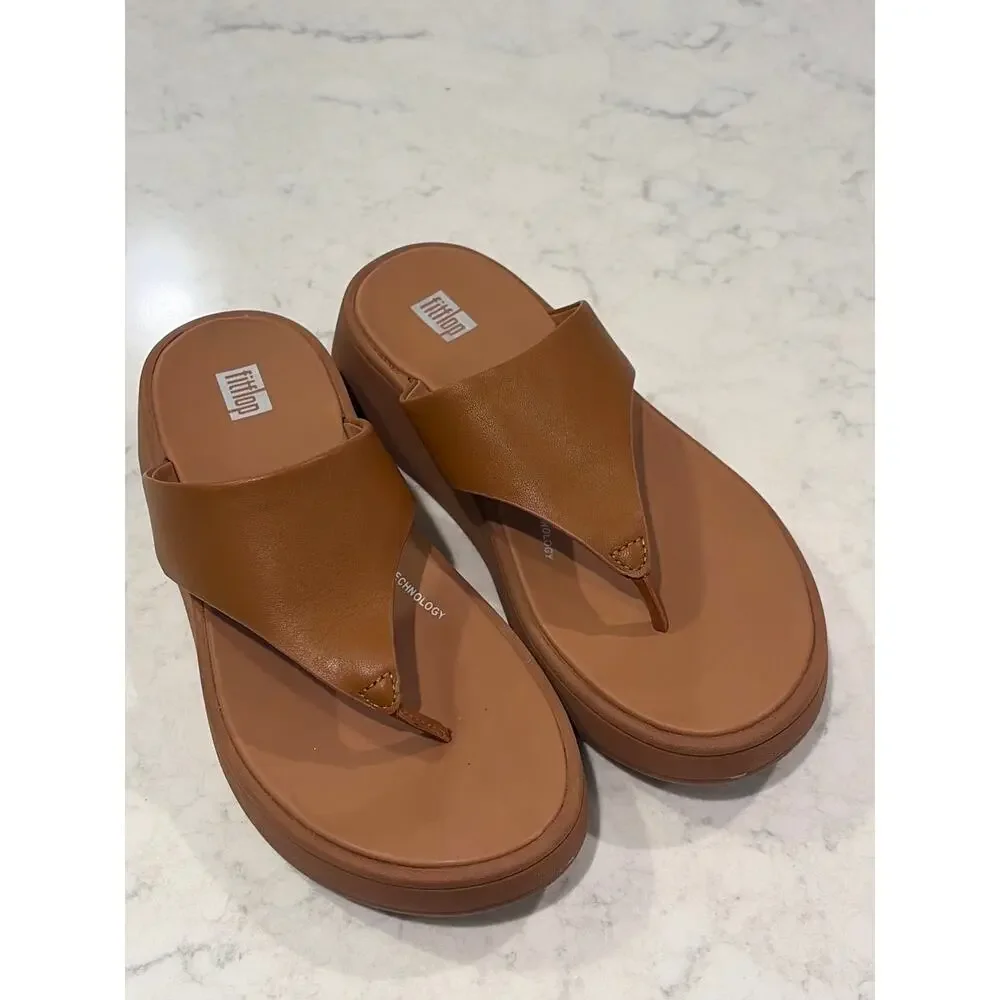 NWT Fitflop Women’s F-Mode Leather Flatform Toe-Post Sandals Size 6.5 Brown